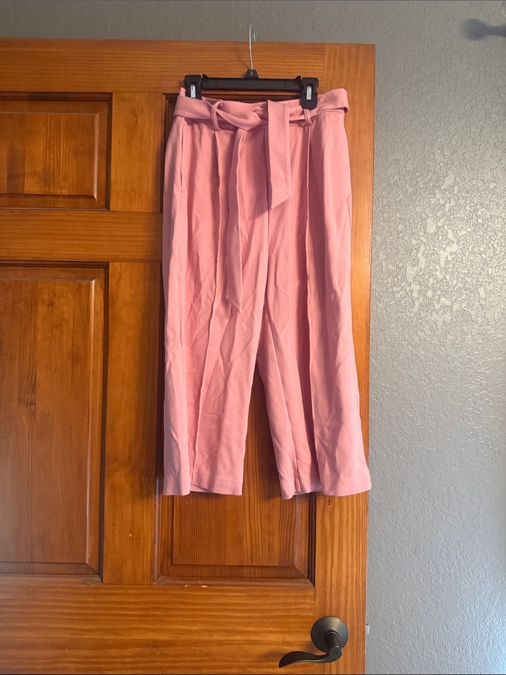 Blush Pink stretch, Gaucho Pants with tie belt